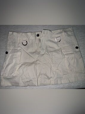 Fashion Nova Cream Cargo Mini Skirt with D-Ring Details